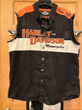 Harley-Davidson Sleeveless Heavy Button Up Shirt Sz L